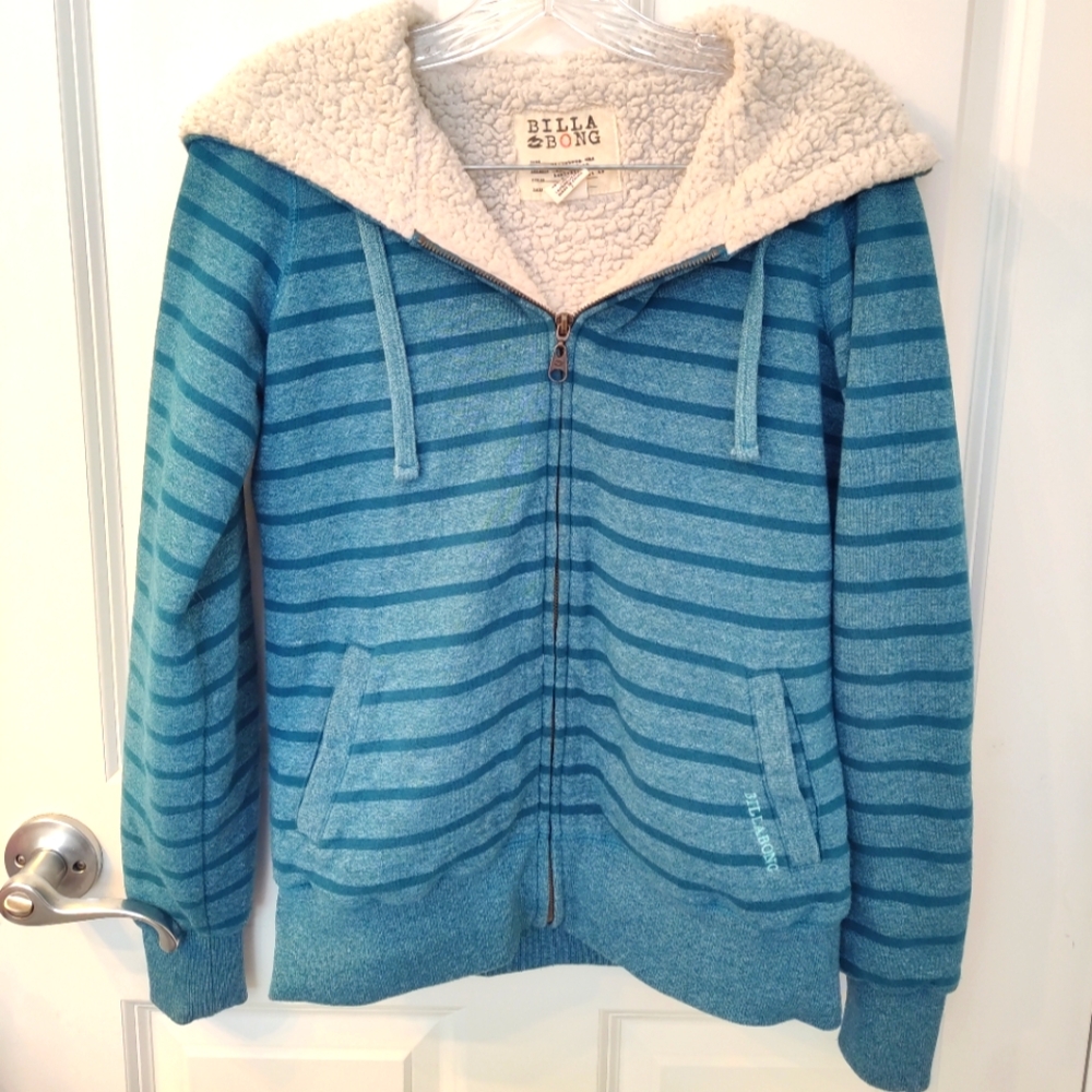 Billabong Blue Striped Hoodie with Sherpa Lining